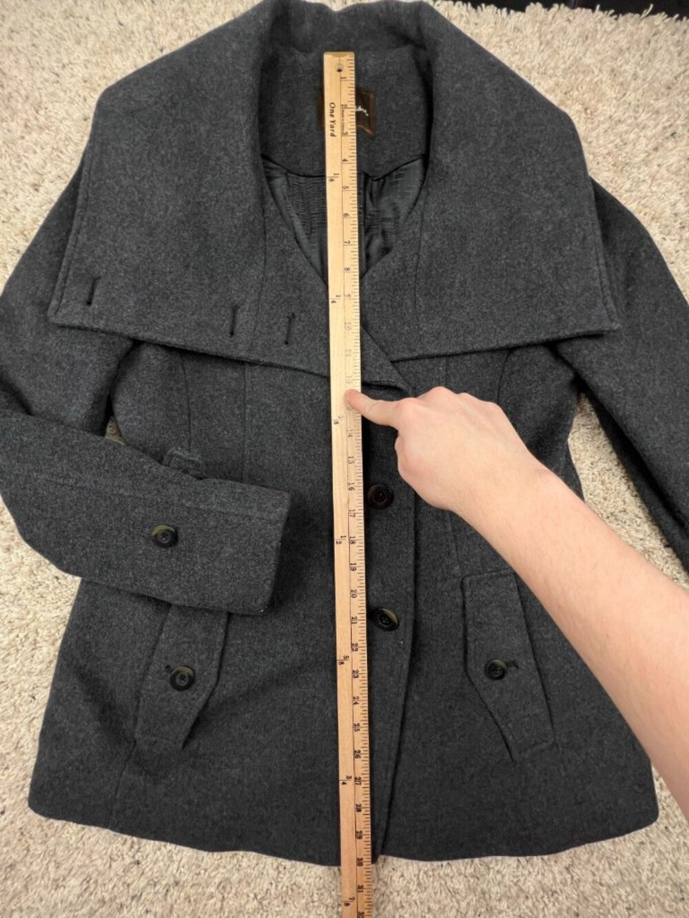 Cole Haan Alpaca Cashmere Wool Coat Size 12 Gray Buttons Winter Formal Jacket - Picture 2 of 9